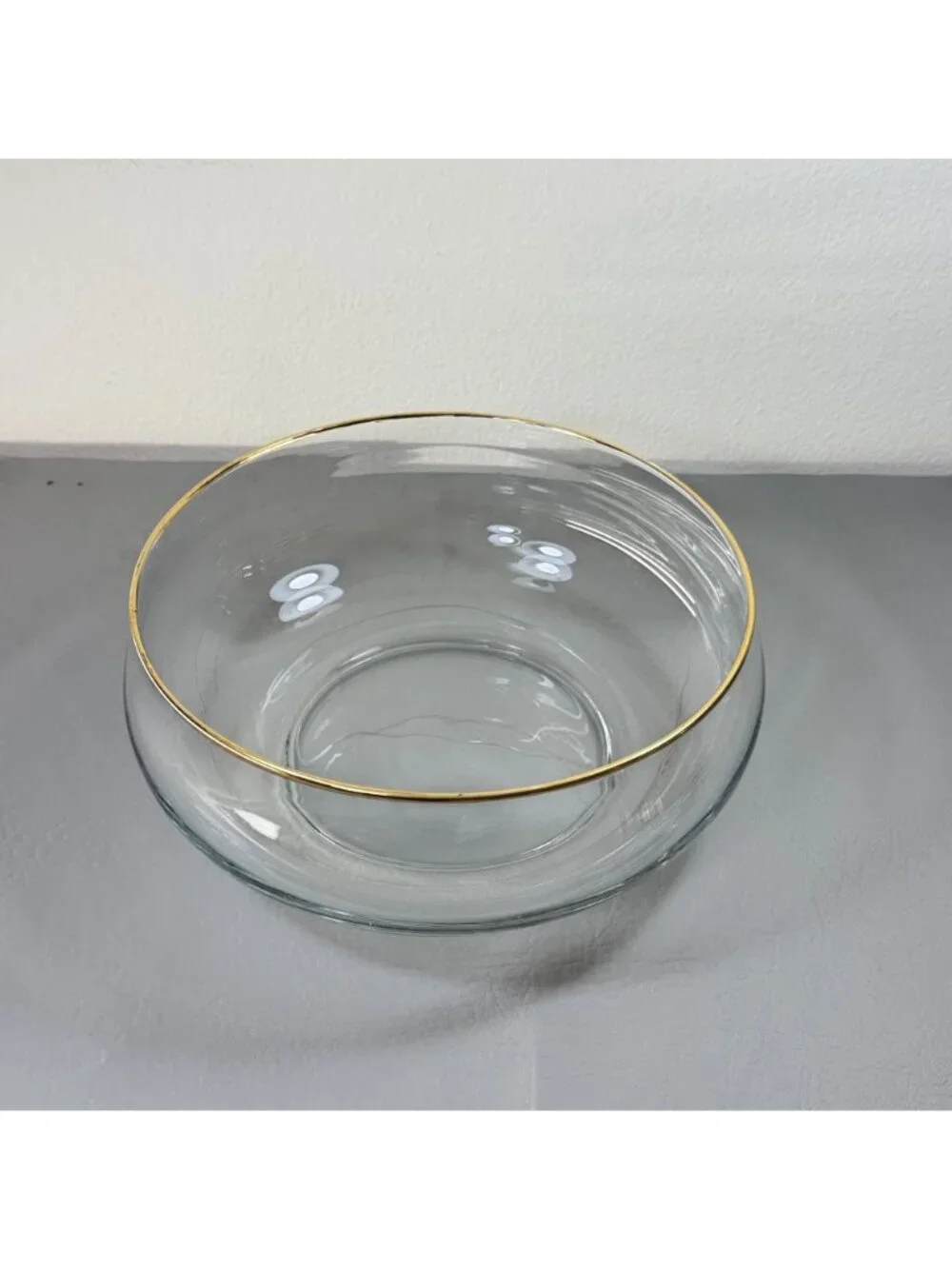 Mid Century Modern Gold Rim Glass Salad Bowl Centerpiece Decor
